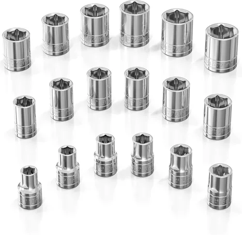 Miniatura 14 de Olsa Tools Juego de llaves profundas SAE - 1/4 pulgadas, 13 piezas - 6 puntas cromadas de 1/8" a 5/8" y tamaños sin saltos - Juego de llaves de vaso