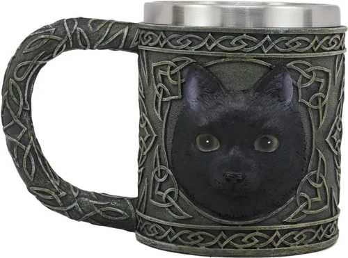 Ebros Gift Taza de resina de 16 onzas con borde de acero inoxidable para café, té, cereales, bebidas, Halloween, cocina, comedor, decoración de
