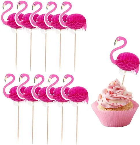 50 piezas de adornos para cupcakes 3D flamenco para cupcakes Toppers Food Picks Party Cocktail Tropical Cupcake Picks Decoración