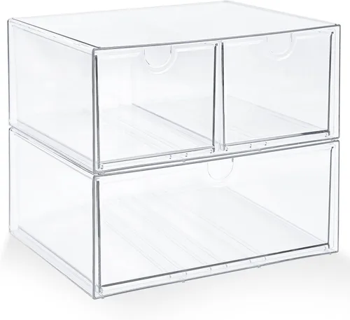 Prsildan - Organizador de cajones acrílico para maquillaje con 3 cajones, almacenamiento transparente apilable para biberones, manualidades, joyas y