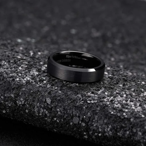 Miniatura 101 de King Will Anillo de boda de tungsteno para hombre, disponible en 15/64 a 25/64 de pulgada (6 a 10 mm), negro/plata, acabado mate, borde pulido