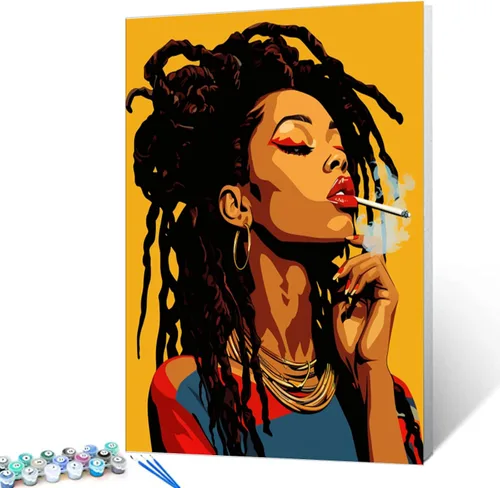 Miniatura 15 de Pintura por Números Afroamericana DIY Pintura Acrílica Kit de Pintura por Números para Niños Adultos Principiantes Chica Negra de Moda DIY Pintura
