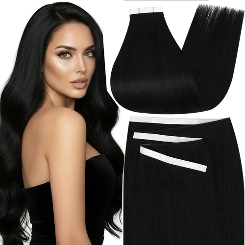 Miniatura 56 de Moresoo Extensiones de cabello humano real con cinta adhesiva, sin costuras, #1 negro azabache, 20 piezas, 1.76 oz (50 g), 24 pulgadas