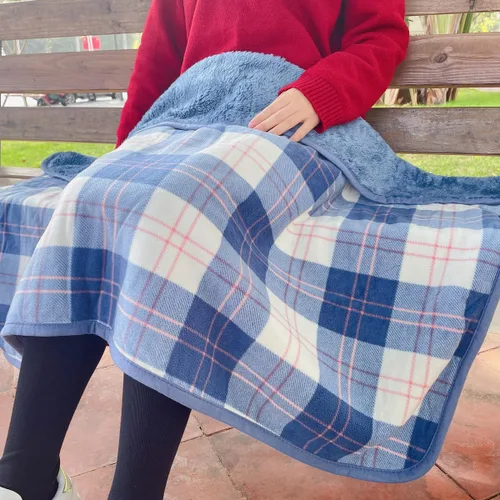 Miniatura 5 de Missmat-Manta portátil, poncho con botones (55 pulgadas de largo x 39.3 pulgadas de ancho), cómodo chal a cuadros para oficina, cama, sofá y Azul