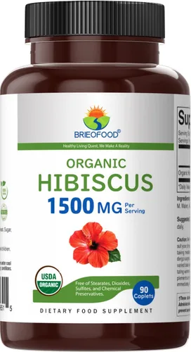 Miniatura 2 de Brieofood Hibisco orgánico 1500 mg, 45 porciones, vegetariano, sin gluten, 90 tabletas vegetarianas