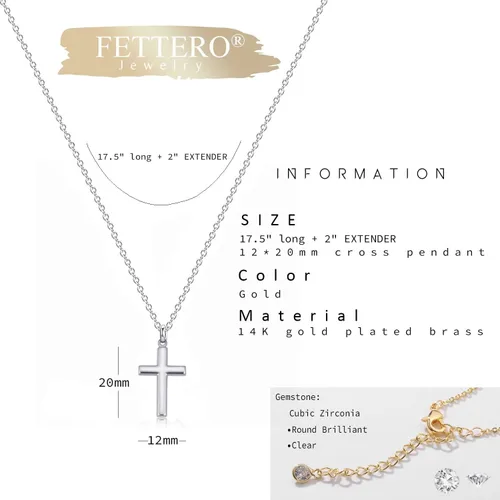Miniatura 105 de Fettero - Collar con dije de cruz de fe, chapado en oro de 14 K, cadena fina, minimalista, simple, pequeña, para oración, regalo de joyería religiosa