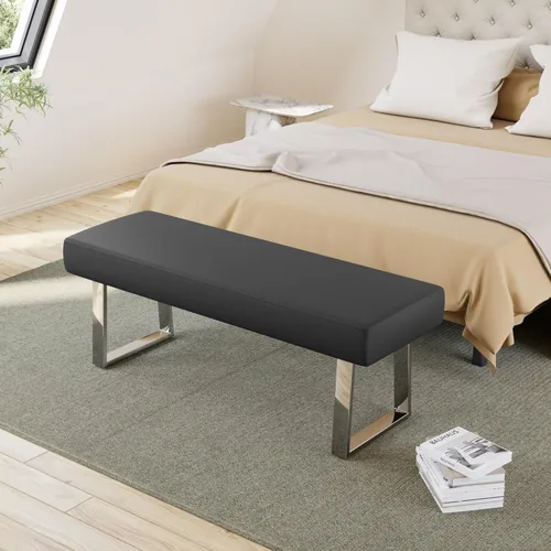 Miniatura 4 de JIEXI Banco de dormitorio con extremo de cama, banco tapizado, esquinero para interiores, reposapiés pequeño con patas de metal, para cocina, Negro