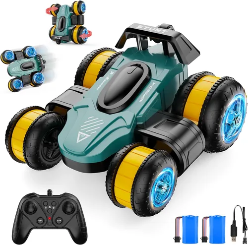 Miniatura 10 de Automóvil de deformación de acrobacias de control remoto de deriva de alta velocidad, regalos de cumpleaños, para niños y niñas de 4 a 16 años (azul)