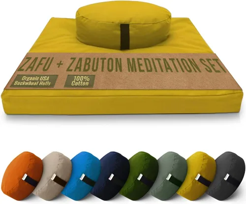 Miniatura 10 de Bean Products Juego de alfombrillas de meditación – Zafu almohada de piso orgánica de trigo sarraceno + almohadilla de oración Zabuton rellena