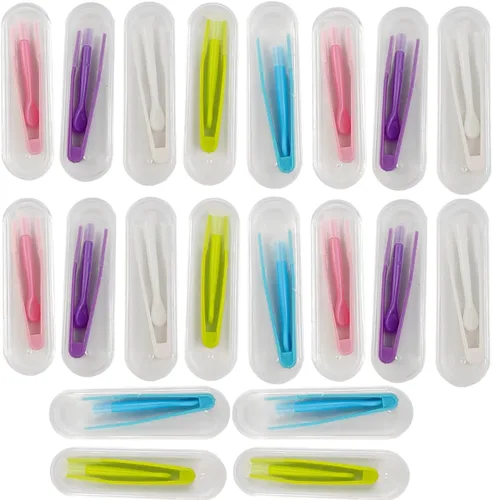 ROYHOO Juego de 20 fundas de herramientas de inserción y removedor de lentes de contacto coloridas, pinzas de contacto portátiles con punta suave,