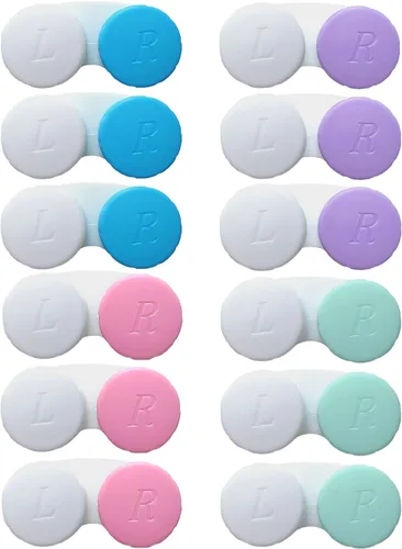 Paquete de 12 fundas para lentes de contacto, caja de soporte para lentes de contacto, kit de almacenamiento en remojo (color surtido