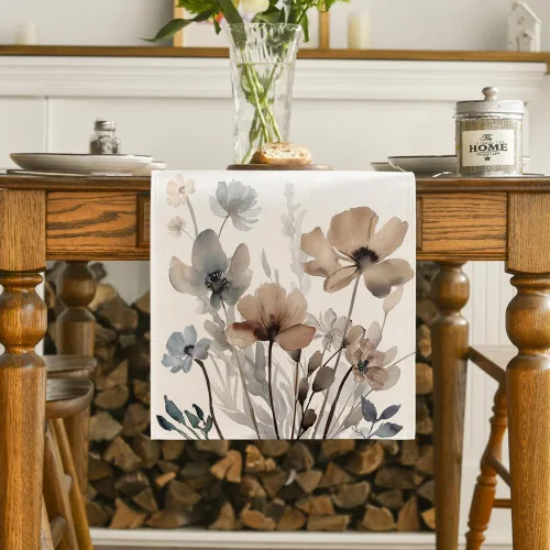 Miniatura 2 de Artoid Mode - Camino de mesa floral de amapolas marrones con hojas de primavera, decoración de mesa de cocina y comedor de temporada de verano
