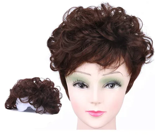 Peluca de cabello humano corto ondulado de 6 pulgadas, con clip, extensiones de pelo tipo tupé para mujer (marrón oscuro)