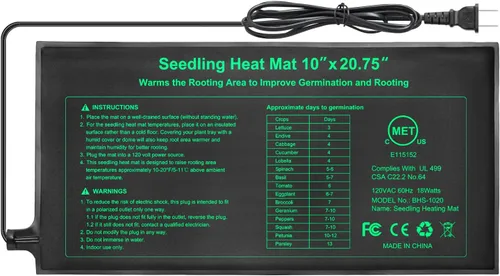 Bestio Tapete térmico de plántulas de 10 x 20.75 pulgadas, impermeable, para inicio de semillas, tapete de calentamiento para germinación de