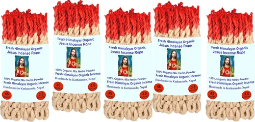 Paquete de cuerdas de incienso Jesús de 45 x 5 pulgadas ~ Incienso del Himalaya enrollado a mano hecho de hierbas orgánicas del Himalaya para