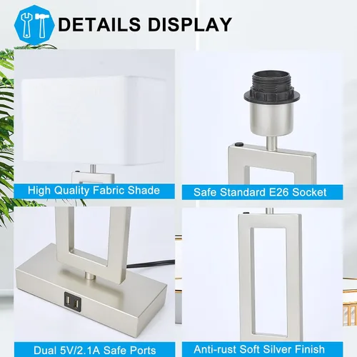 Miniatura 5 de BrightWe Juego de 2 lámparas de mesa para dormitorio, lámparas de mesa de control táctil con 2 puertos USB, lámparas de mesita de noche regulables