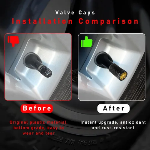 Miniatura 5 de Ziciner 4 piezas de cubiertas de tapones de válvula de neumático, tornillos de cubierta de tapón de aire de rueda de carbono para llantas de auto