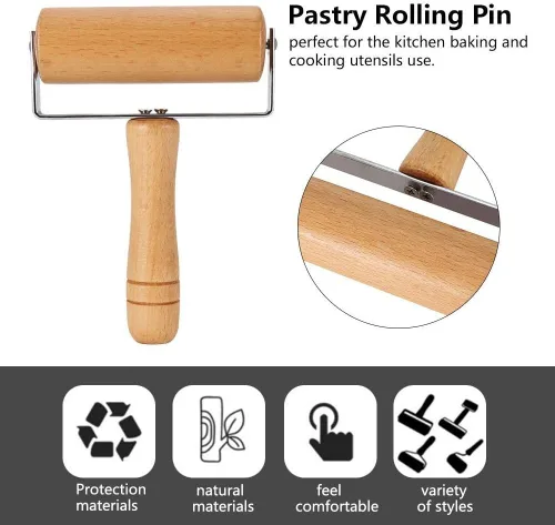 Miniatura 7 de Juego de rodillos para hornear masa de madera, utensilios de cocina para pastelería, tortilla, pizza, galletas y más (tipo 3)