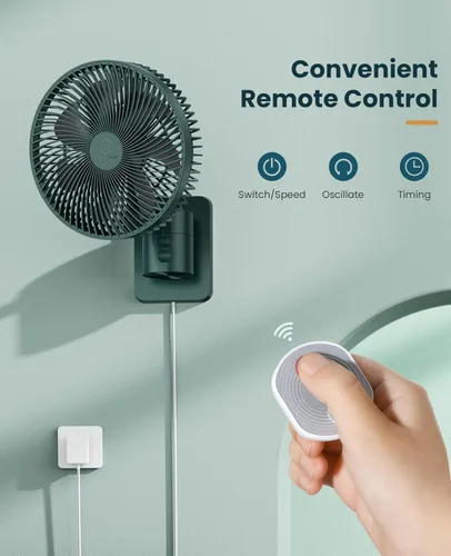 Miniatura 4 de LEMOISTAR Ventilador de pared pequeño de 8 pulgadas montado en la pared con control remoto, oscilación de 90°, 4 velocidades de alta velocidad, 8