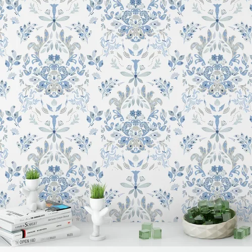 Papel tapiz para despegar y pegar para decoración del hogar, cocina, flores silvestres azules, vinilo extraíble, autoadhesivo, para estantes y