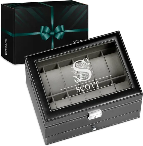 Maverton Organizador de exhibición de relojes para hombres 12 ranuras Elegante caja personalizada para hombre Estuche para coleccionista Soporte