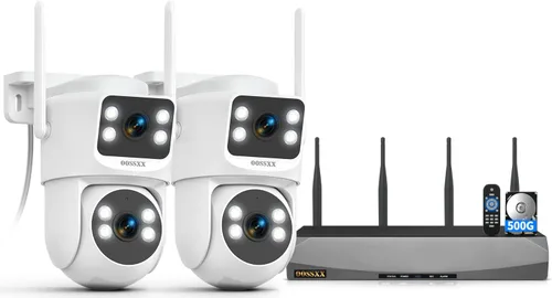 (Audio de 2 vías y seguimiento automático) Cámara PTZ de doble lente con lente dual, cámaras exteriores para seguridad del hogar, sistema WiFi