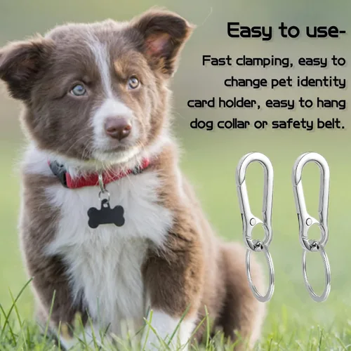 Miniatura 2 de Paquete de 2 clips de placa de identificación para perro, clips rápidos de acero inoxidable resistentes con anillos, soporte de etiqueta