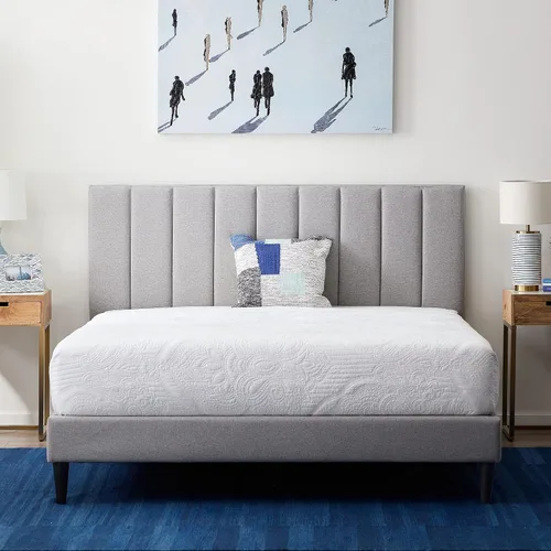 Miniatura 9 de Lucid - Cama de plataforma tapizada con un cabecero tapizado, de madera resistente, no requiere somier Negro