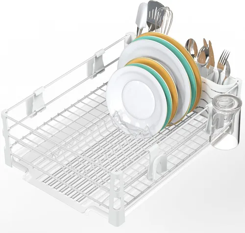 Miniatura 10 de SIMPLE HOUSEWARE Escurridor de platos con escurridor, soporte para utensilios y ganchos para tazas, organizador de mostrador de cocina de metal negro