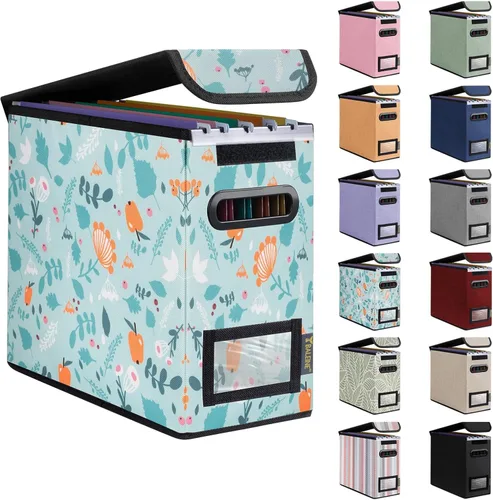 Miniatura 59 de Caja organizadora de archivos Baleine con tapa, organizador de carpetas de archivos plegable con deslizador de plástico, caja de carpetas