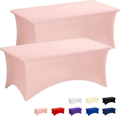 Fixwal Manteles rosas para mesas rectangulares de 8 pies, paquete de 2 manteles elásticos de elastano ajustables para fiestas, ferias, banquetes,