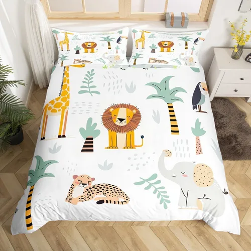 Miniatura 26 de Feelyou Juego de ropa de cama de animales del zoológico, tamaño individual, funda de edredón de animales de dibujos animados para adolescentes