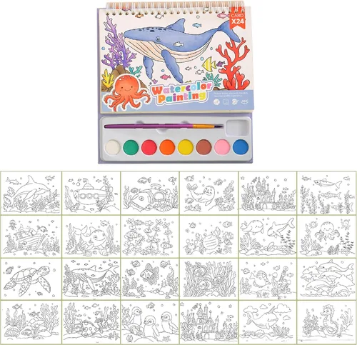 Miniatura 7 de Juego de papel para colorear de acuarela, todo en un bolsillo, libro de pintura de acuarela, artes y manualidades creativas para adultos Serie Animal