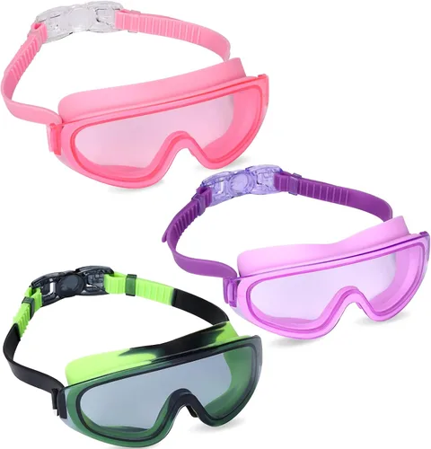 Miniatura 7 de Theuzi Paquete de 3 gafas de natación para niños, gafas de natación con lente de visión amplia de una pieza de 3 a 15 años