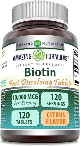 Miniatura 8 de Amazing Formulas Biotin 10,000 mcg Tabletas de disolución rápida Sin OMG Suplemento sin gluten Fabricado en Estados Unidos