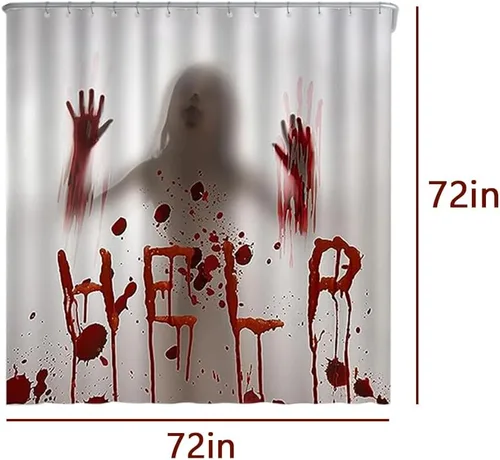 Miniatura 3 de Cortina de ducha de Halloween, cortinas de baño de terror sangriento de 72 x 72 pulgadas, tela impermeable con 12 ganchos para baño en casa, Rojo