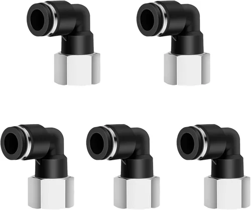 Miniatura 9 de 5 piezas de codo hembra neumático de 1/4 "tubo OD x 1/4" NPT rosca empujar para conectar accesorios de aire, 90 grados NPT hembra niquelado línea