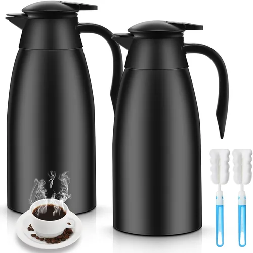 Ziliny Paquete de 2 jarras térmicas de café de 51 onzas, jarra de café de acero inoxidable aislada al vacío de doble pared, mantiene las bebidas