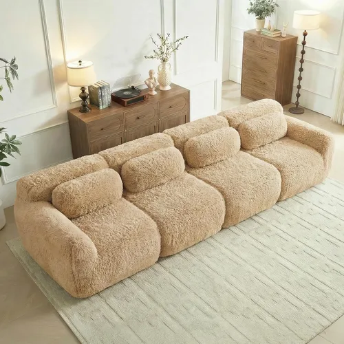 Miniatura 34 de Sofás de nube sin hueso de 80.4 pulgadas, tela de felpa suave y esponjosa, sofá cama modular con 2 otomanas, sofás de dos plazas de chocolate,