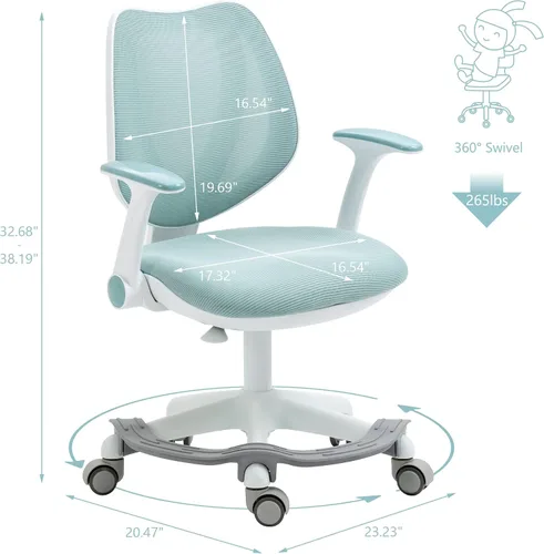 Miniatura 2 de Linda silla de escritorio para niños, silla de computadora azul con reposabrazos ajustables y reposapiés, sillas giratorias para estudio, lectura