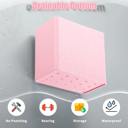 Miniatura 4 de Suclain Organizador de pared de 2 piezas, sin perforación, adhesivo flotante, organizador de contenedores de almacenamiento colgantes para Rosa