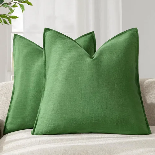Miniatura 29 de Foindtower Paquete de 2 fundas de almohada decorativas de lino y liso, funda de cojín decorativa suave, estilo bohemio campestre para silla, sofá