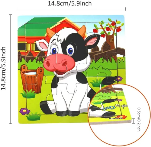 Miniatura 3 de SANNIX Paquete de 12 rompecabezas para niños pequeños, rompecabezas de animales de madera, 9 piezas con 12 bolsas organizadoras para niños de 2, 3