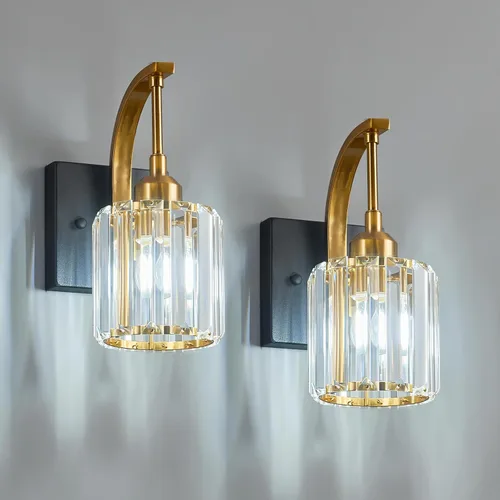 Miniatura 49 de Luces de tocador de cristal de 3 luces negras para tocador de baño, modernas lámparas de baño de cristal sobre espejo de 23.62 pulgadas de largo