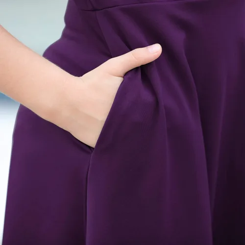 Miniatura 7 de GORLYA Vestido de fiesta casual de manga corta para niña con cuello Peter Pan ajustado y acampanado con bolsillos, 4-12 años