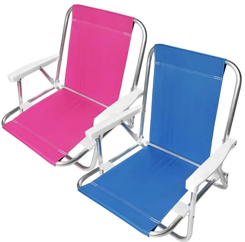 Miniatura 6 de Beachland Silla de arena plegable de aluminio de 1 posición con reposabrazos, silla de playa ligera, pequeña y portátil (paquete de 2, rayas azules)