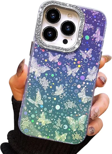 Miniatura 34 de I-MGAE-IN-AR Funda compacta para iPhone 11, diseño de mariposa, marco de protección de lente de cámara con diamante 3D, bonitas fundas protectoras