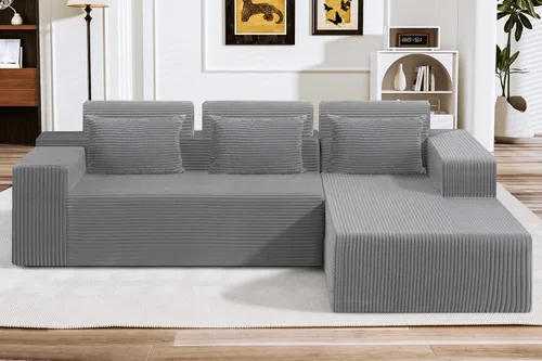Miniatura 24 de HABUTWAY Sofá modular modular de 101 pulgadas con asiento profundo, moderno sofá convertible en forma de L, sofá tapizado con diván para sala