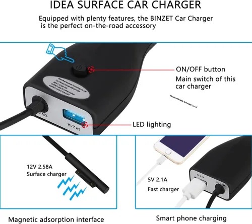 Miniatura 2 de Cargador de coche Surface de 42 W, 12 V, 2.58 A, fuente de alimentación para Microsoft Surface Pro 3/Pro 4/Pro 5/Pro 6, Surface Book, Surface Go