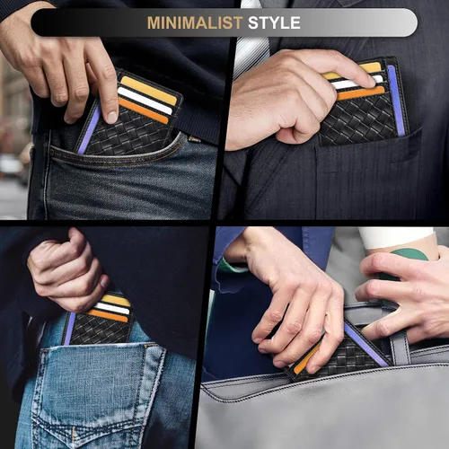 Miniatura 53 de Travelambo billetera mediana y minimalista de cuero para bolsillo frontal, con bloqueo de interferencia de radiofrecuencia